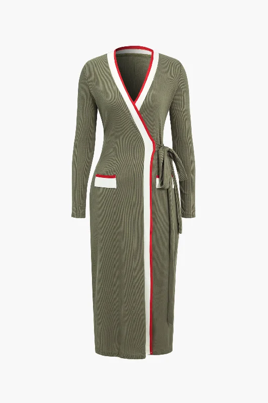 Exclusive Offer Knit Patchwork Tie-Up Cardigan
