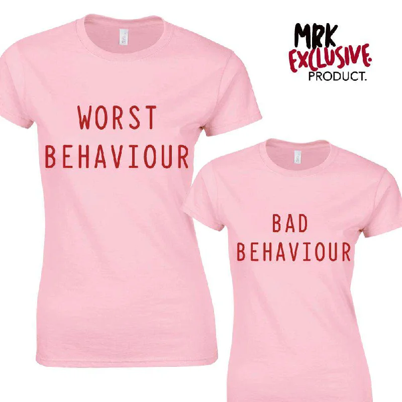 Value Deals Bad Behaviour Adult & Kid Pink Matching Tees (MRK X)