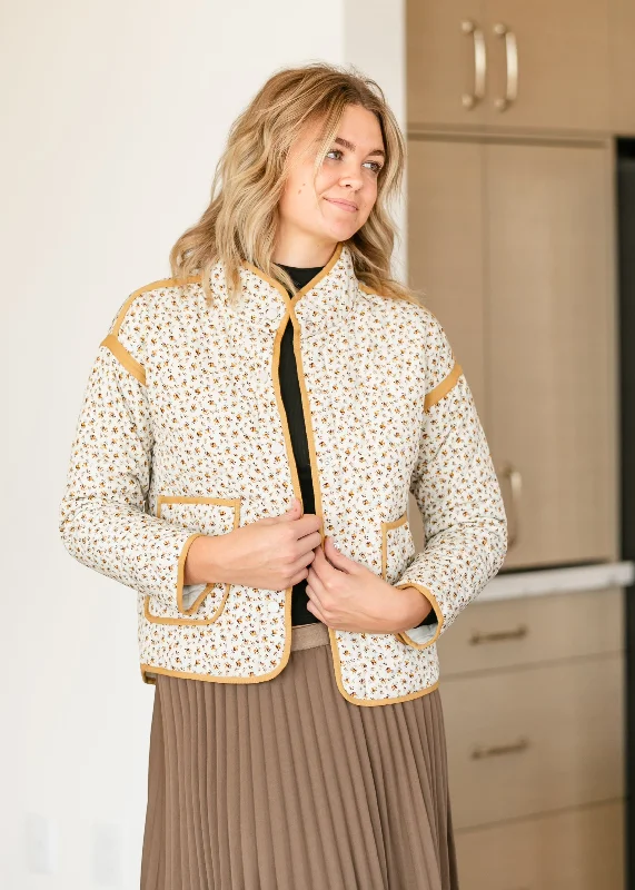 Savings Event Polar Collar Floral Print Quilted Jacket - FINAL SALE