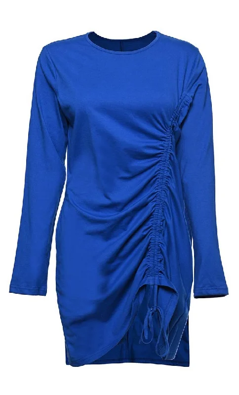 Weekend Deals That Excite Everyday Wear Basic Dark Blue Ruched Detailing Tunic