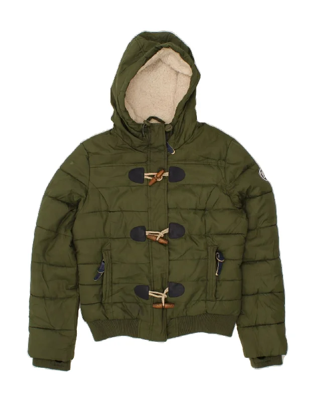 Overstock Sale SUPERDRY Womens Hooded Padded Jacket UK 16 Large Green Polyester
