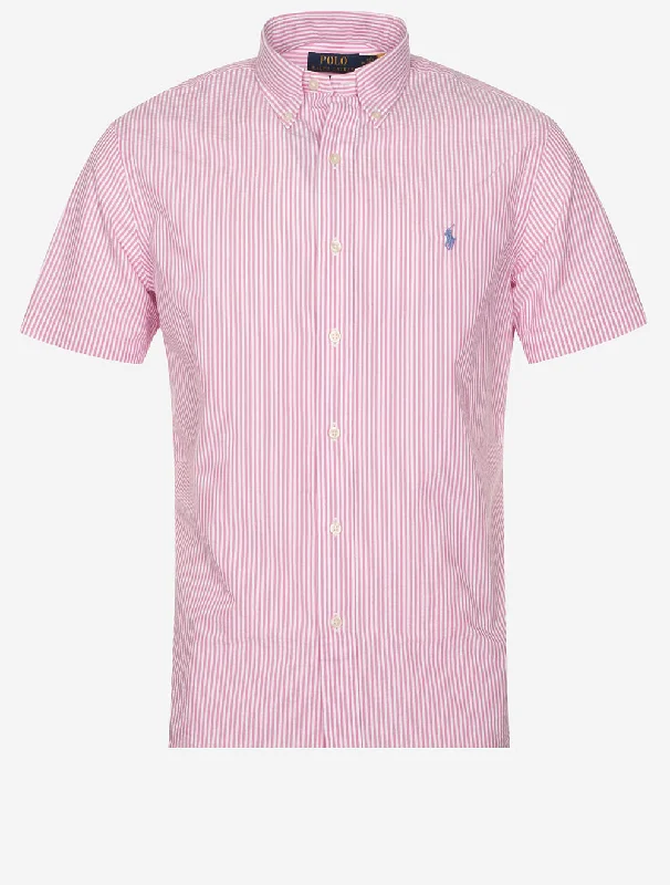 Seeksucker Shirt Sleeve Stripe Shirt Pink