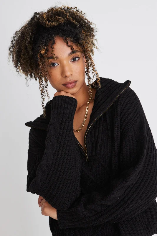 Mega Sale Clover Black Zip Front Cable Knit Jumper