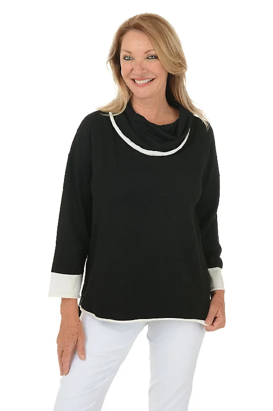 Midnight Madness Contrast Trim Cowl Neck Sweater