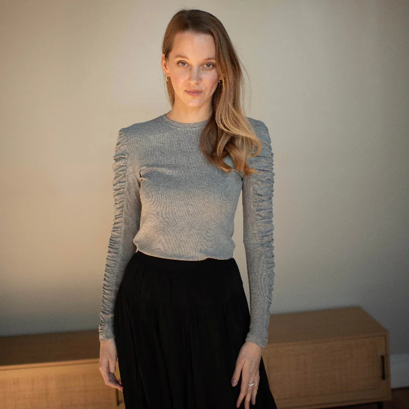 Early Bird Discount Ruched Sleeve Top | Gray [Final Sale]
