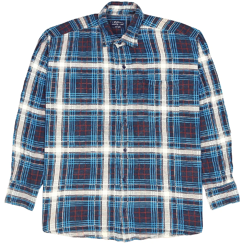 Country Trader Checkered Flannel Shirt Blue Navy Cream