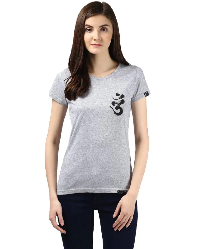 Sale Event Womens Half Sleeve Ommtrishul Printed Grey Color Tshirts