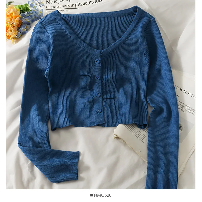 Clearance Sale Long sleeve single breasted top women's new short versatile slim knit 1973 Clearance Sale Long sleeve single breasted top women's new short versatile slim knit 1973