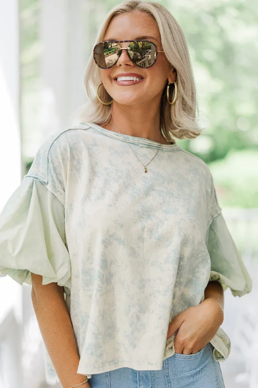 Stock Up Lucky Day Mint Green Mineral Wash Top