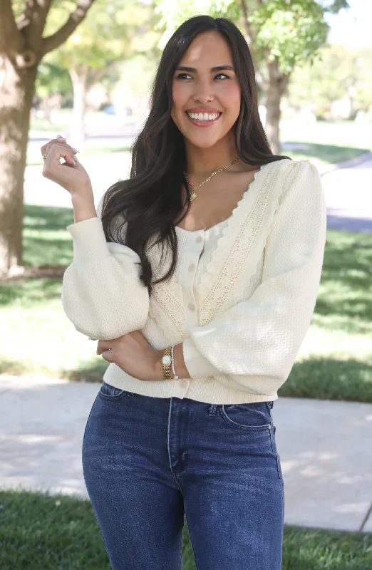 Flash Sale Beautifully You Cream Lace Knit Cardigan Top
