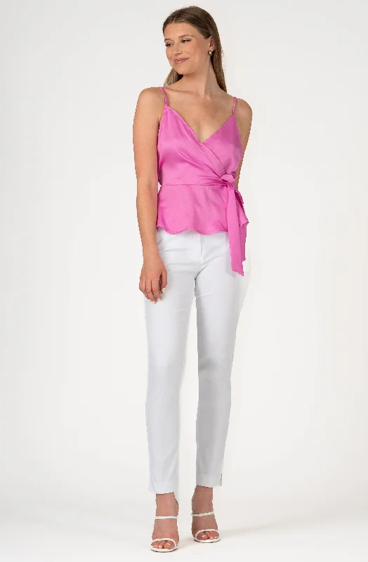 Discount Deals Faux Wrap Spaghetti Strap Peplum Top