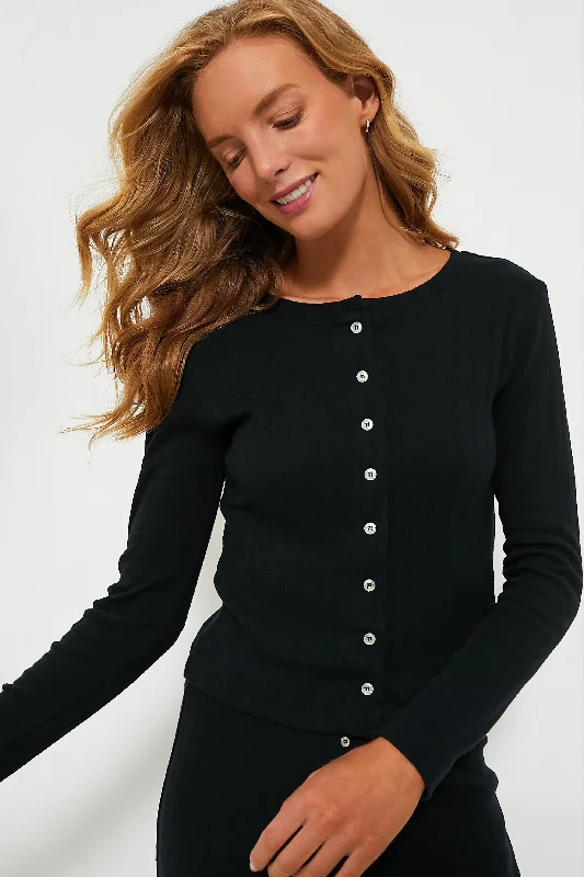 Exclusive Deal Black Pointelle Classic Crew Cardigan
