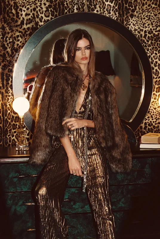 Discount Extravaganza Misty Brown Faux Fur Coat