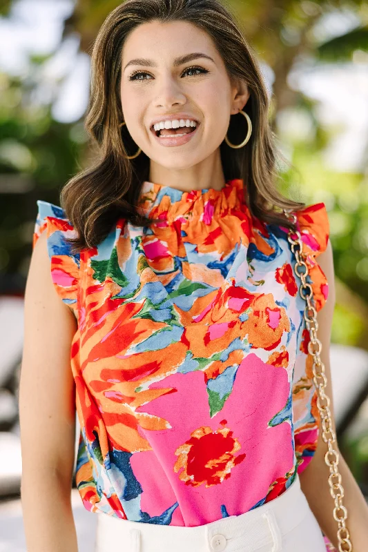 Discount Mania Put It To The Test Coral Orange Floral Tank