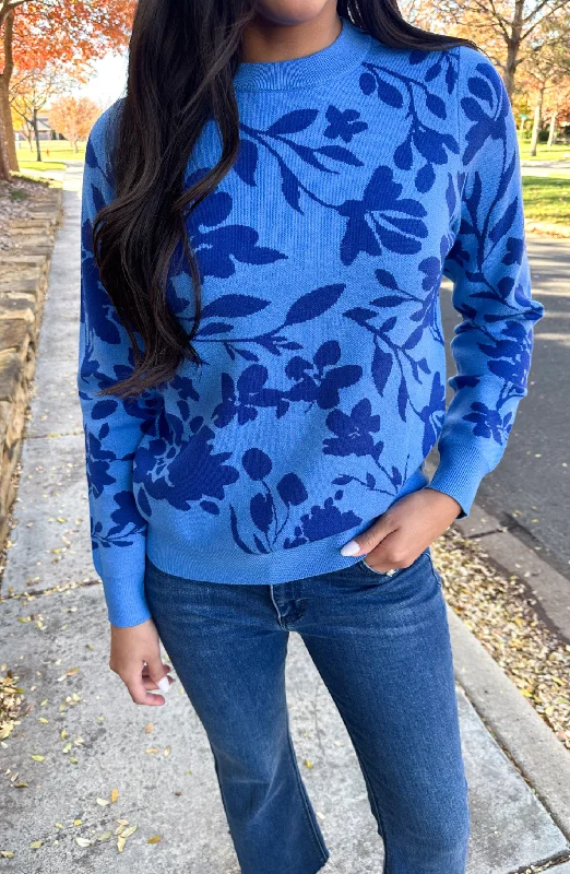 Big Deal Fairytale Story Blue Floral Sweater