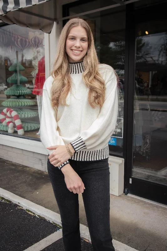 Weekend Bargains Galore Bryana Stitch Detail Sweater, White-Black