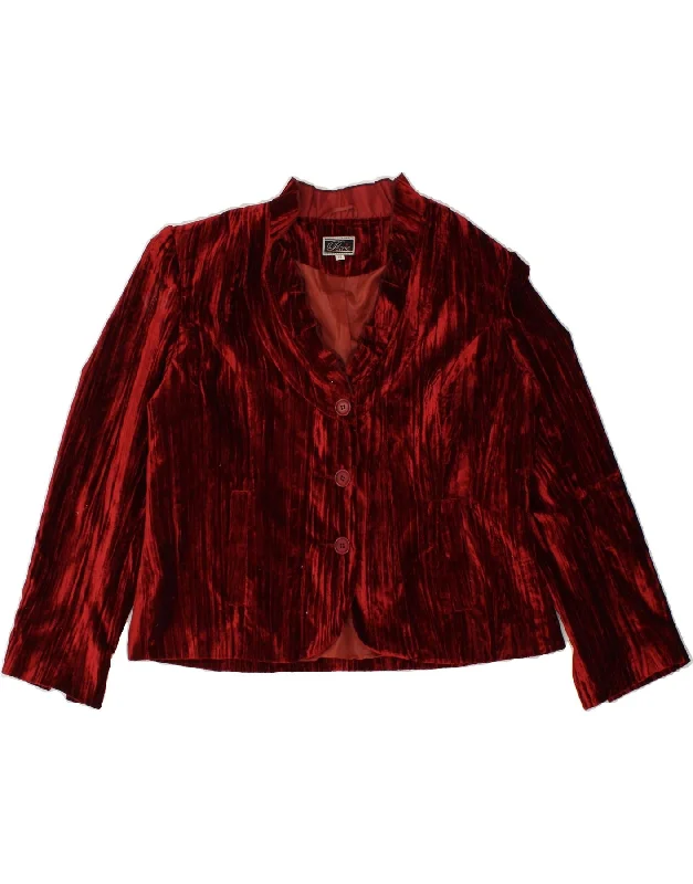 Special Buy VINTAGE Womens 3 Button Velour Blazer Jacket UK 16 Large Red Polyester