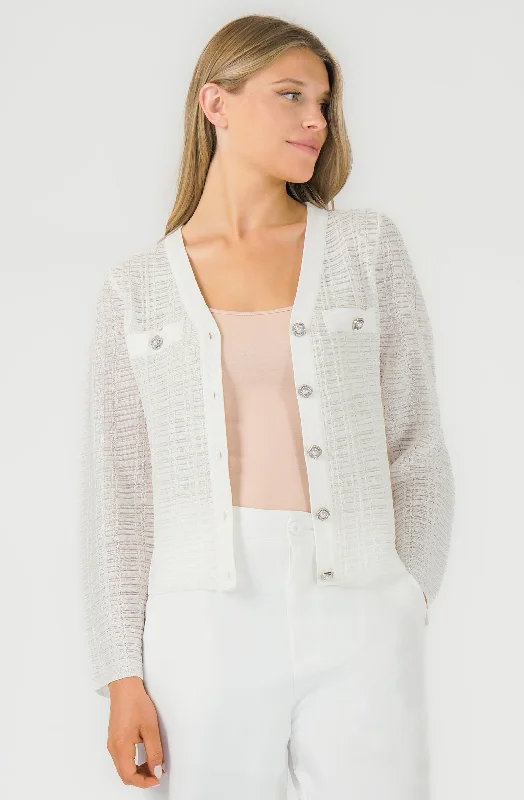 Daily Deals Lurex Knit Cardigan with Rhinestone Buttons
