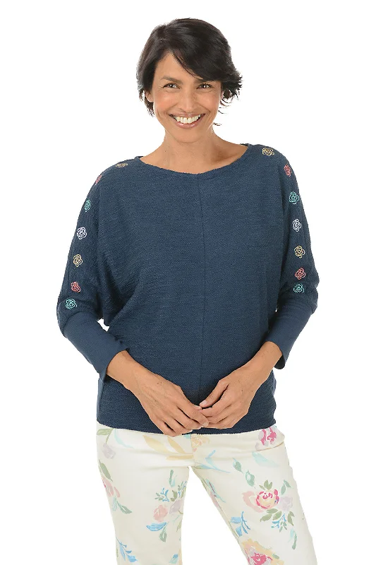 Value Deals Rose Embroidered Batwing Sleeve Sweater