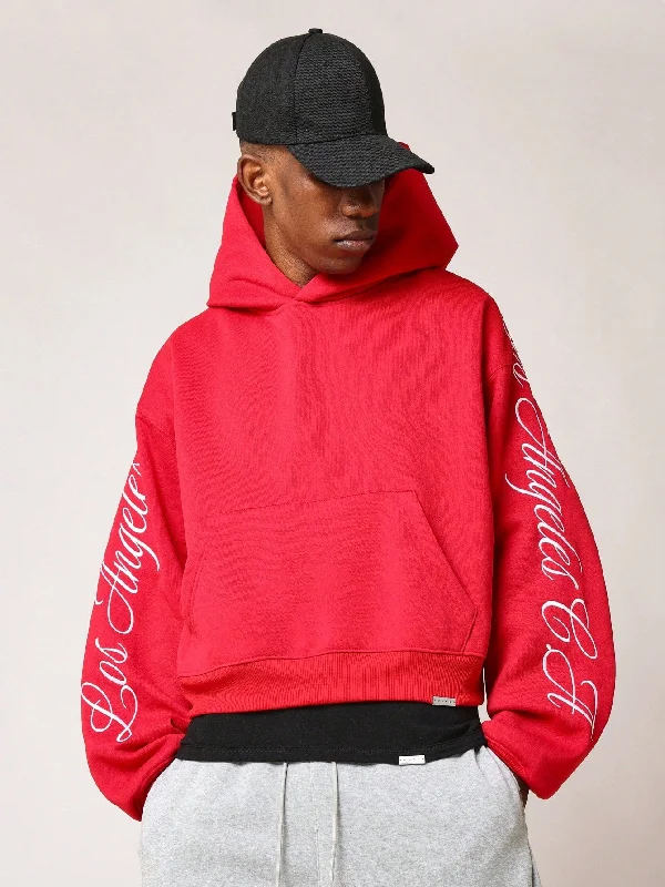 Crop Fit Overhead Hoodie With Sleeve Embroidery