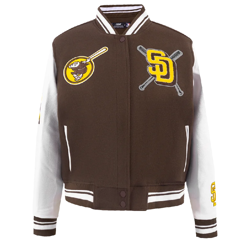 MLB SAN DIEGO PADRES MASHUP WOMEN'S RIB WOOL VARSITY JACKET (BROWN/WHITE)