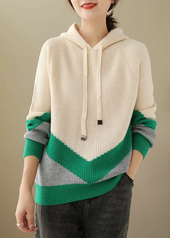 Exclusive Preview Apricot Drawstring Hooded Knit Sweaters Long Sleeve