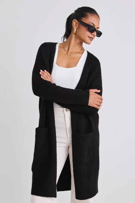 The Best Prices Secure Black Longline Knit Cardigan with Pockets