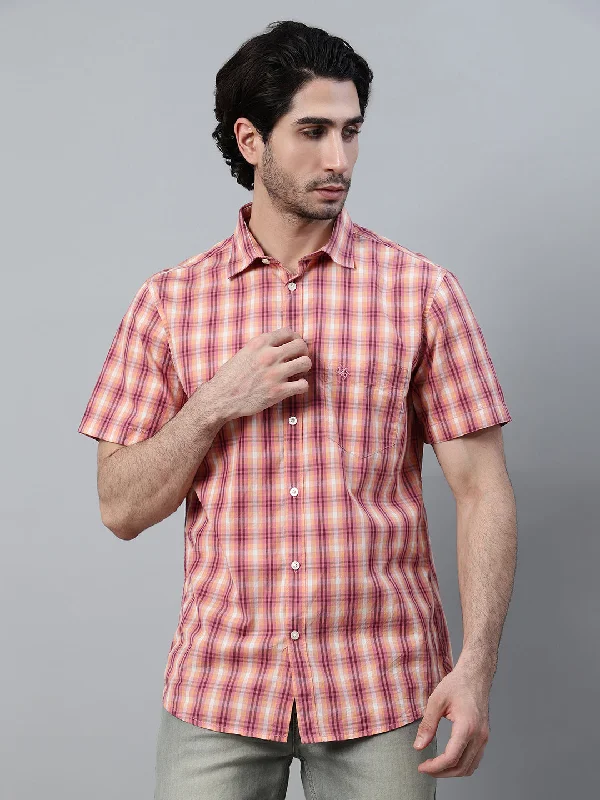 Men's Yellow Checkered Half Sleeve Casual Shirt