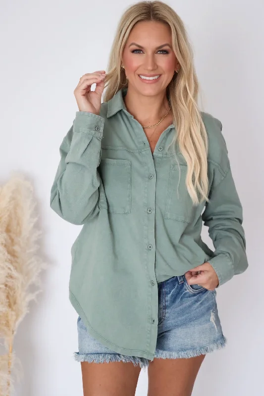 Weekend Savings Bonanza Niccola Button Up - Palm Green