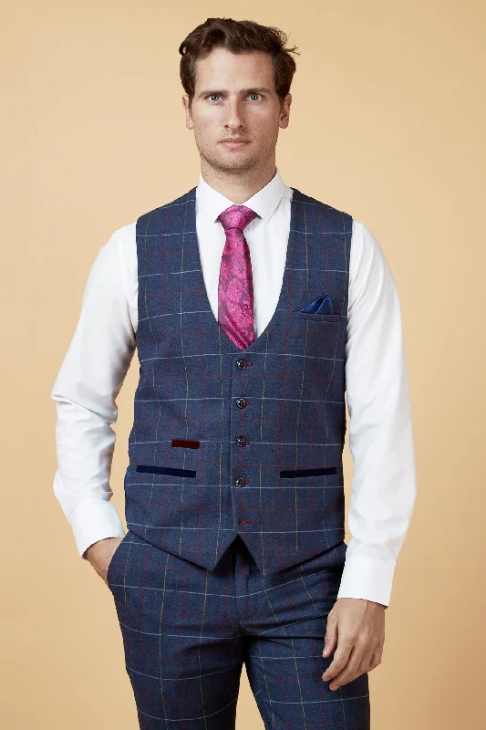 DRAKE - Navy Check Waistcoat