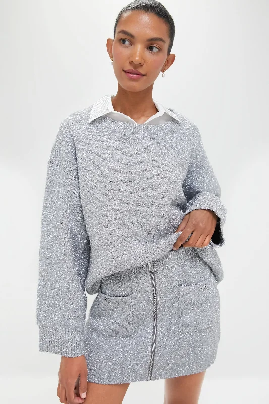 Weekend Savings Extravaganza Silver Sparkle Knit O-Neck Sweater
