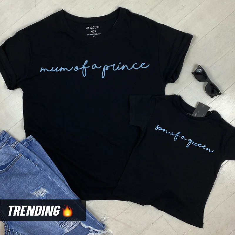 Weekend Deals That Dazzle Mum Of A Prince/Son Of A Queen Black/Sky Blue Matching Tees (MRK X)