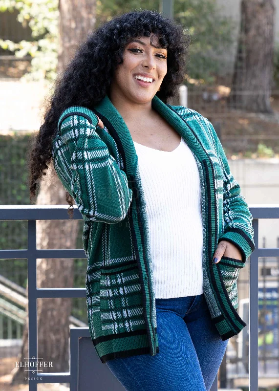 Shop and Save Essential Unisex Shawl Cardigan - Emerald Tartan