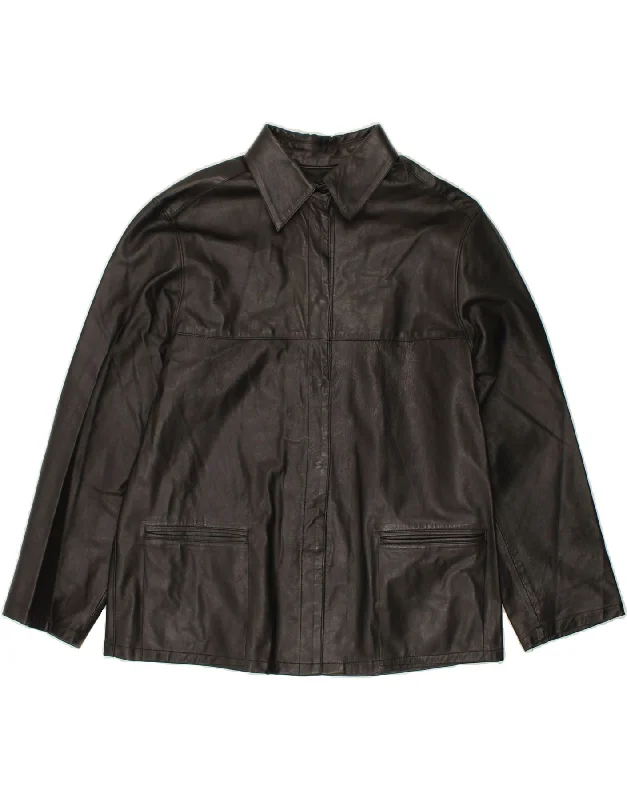 New Deals VINTAGE Womens Leather Jacket UK 14 Large Black Leather