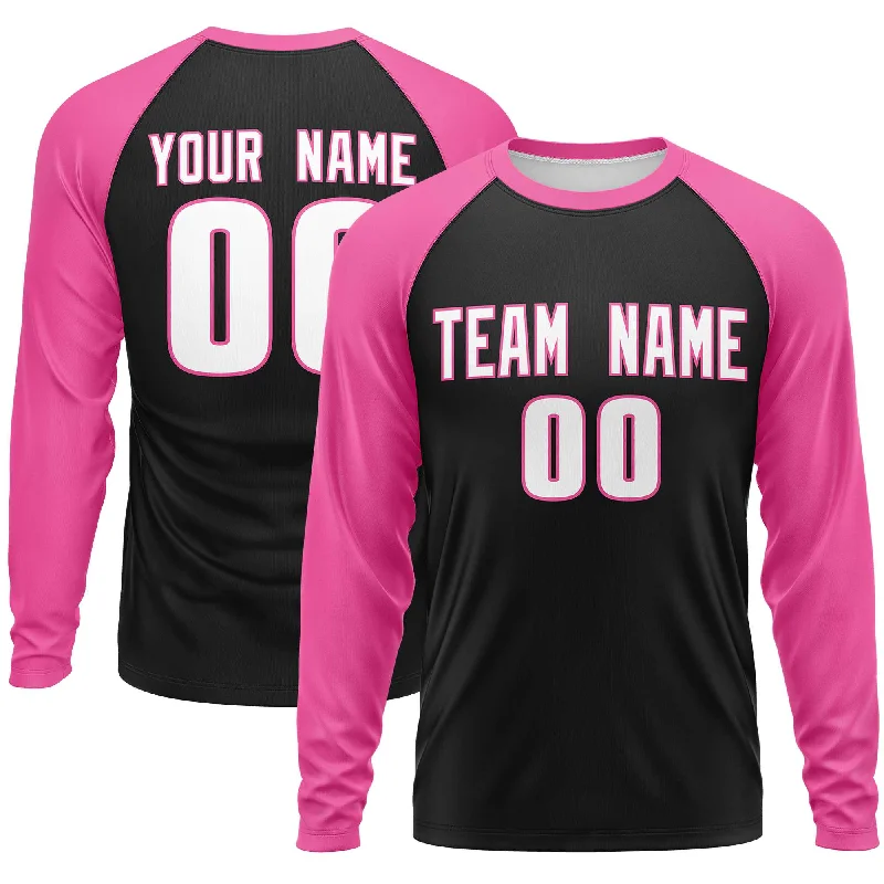 Custom Black Pink Crew Neck Raglan Long Sleeve Performance T-Shirt