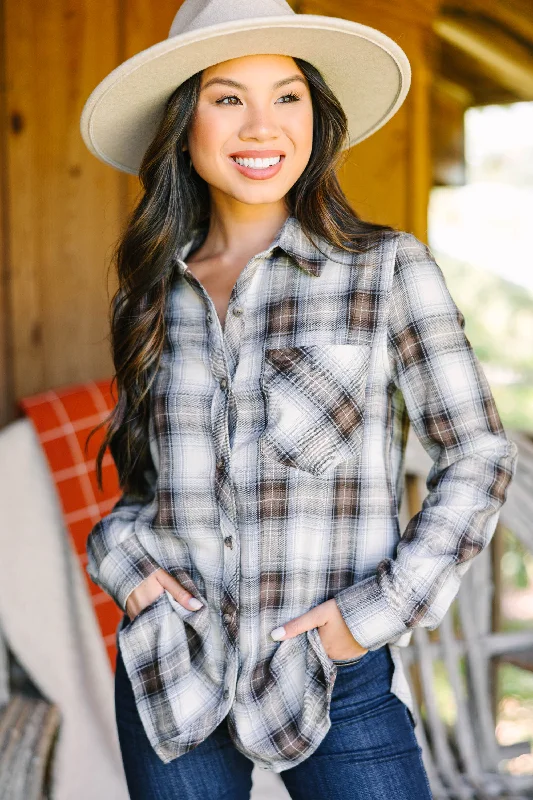 New Deal Make You Mine Slate Gray Plaid Top