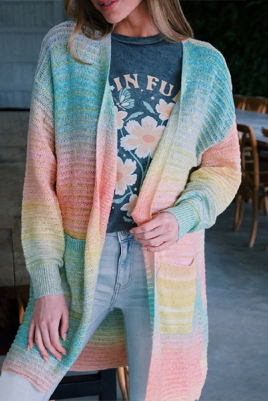 Shop and Save Gradient Knit Open Cardigan with Pockets