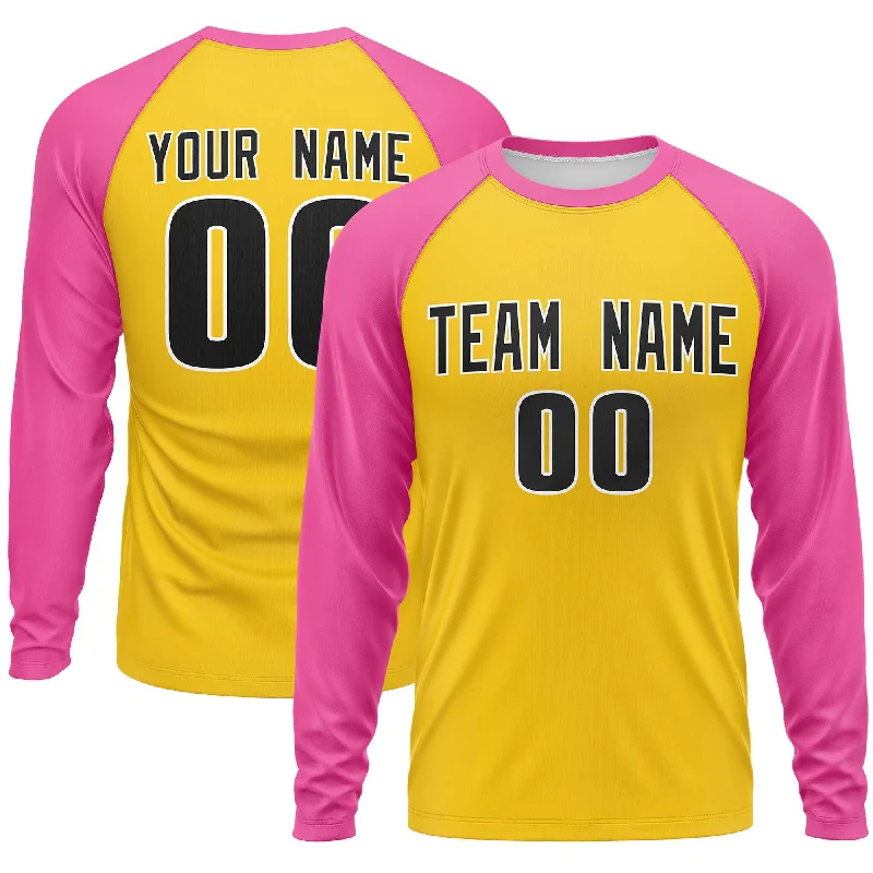 Custom Gold Pink Crew Neck Raglan Long Sleeve Performance T-Shirt