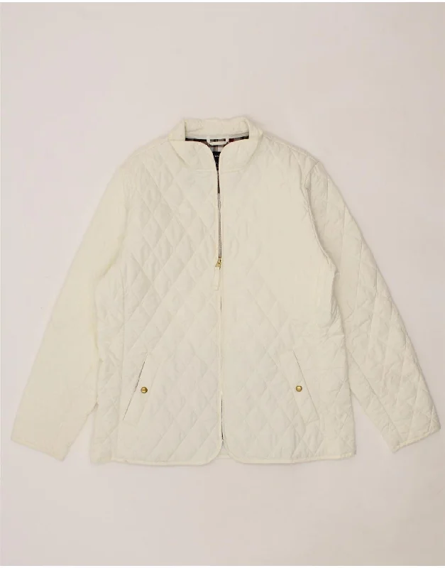Blowout Deals LANDS END Womens Quilted Jacket UK 14/16 Large Off White Polyester