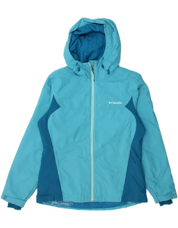 Take Action COLUMBIA Womens Hooded Rain Jacket UK 10 Small Blue Colourblock Nylon