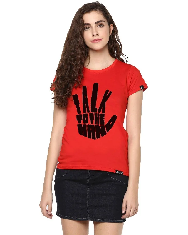 Weekend Extravaganza: Shop Now Womens Half Sleeve Talk Printed Red Color Tshirts