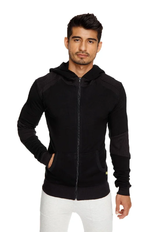 **Winter Collection** Mid-Weight LUXURY-Fleece Form-fit Crossover Yoga Track Hoodie (Black)