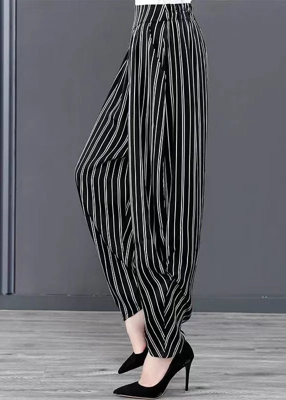 Blowout Deals Black Striped Pockets Patchwork Chiffon Harem Pants Summer