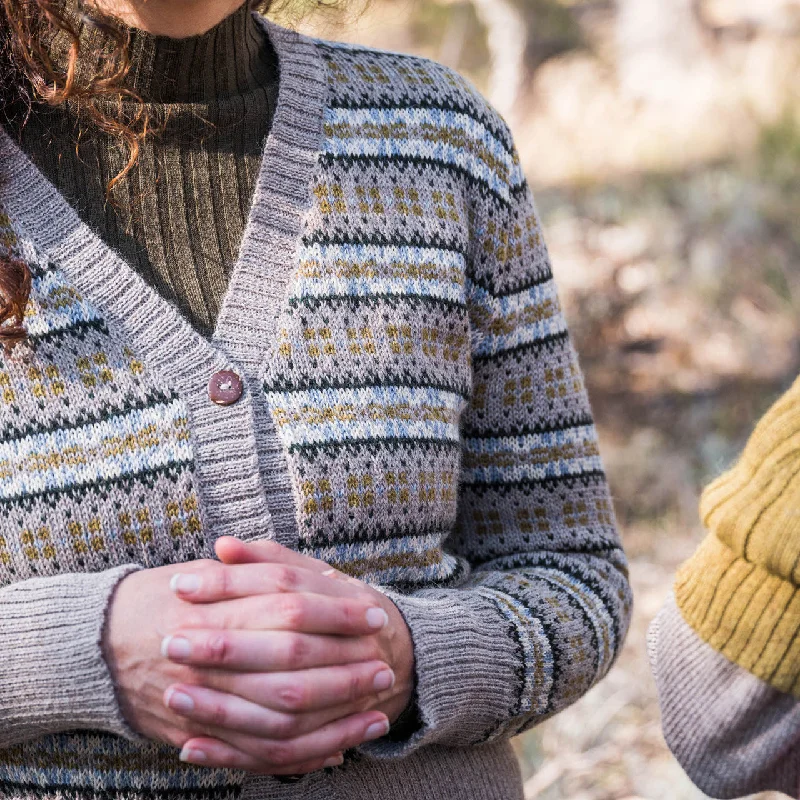 Limited Offer Women's Fairisle Vintage Cardi in Baby Alpaca - Light Brown (AW23)