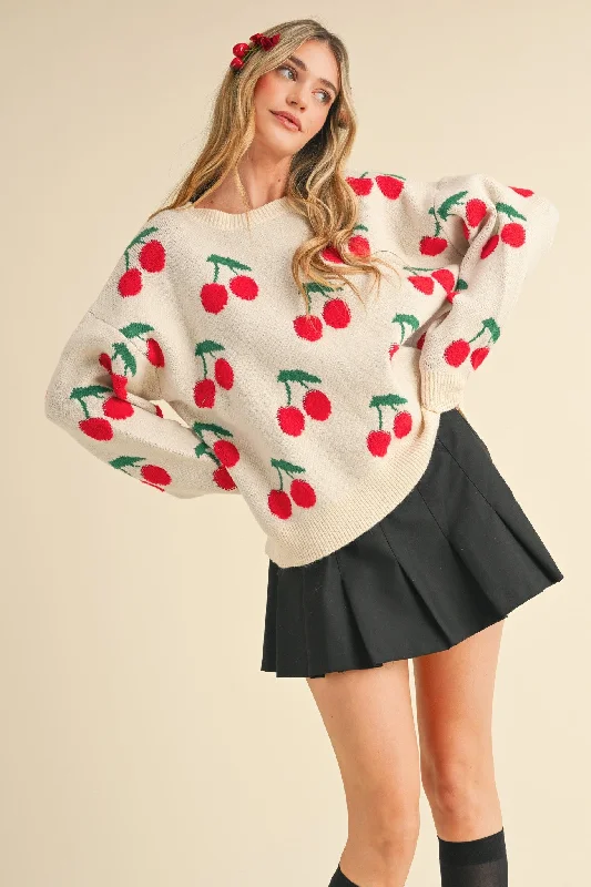 Markdown Madness Quinn Cherry Knit Sweater, Ivory