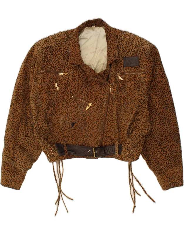 Exclusive Offer VINTAGE Womens Oversized Jacket UK 16 Large Brown Animal Print Leather