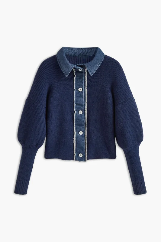 Your Weekend, Your Savings Denim Contrast Button-Up Sweater Cardigan