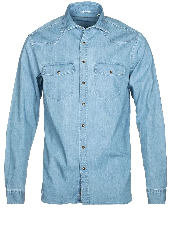 Fitted Denim Shirt With Pocket Blue