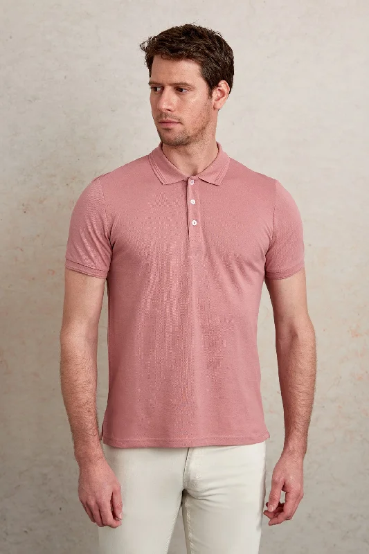 Comfort Fit Basic Plain 100% Cotton Pink Polo T-Shirt