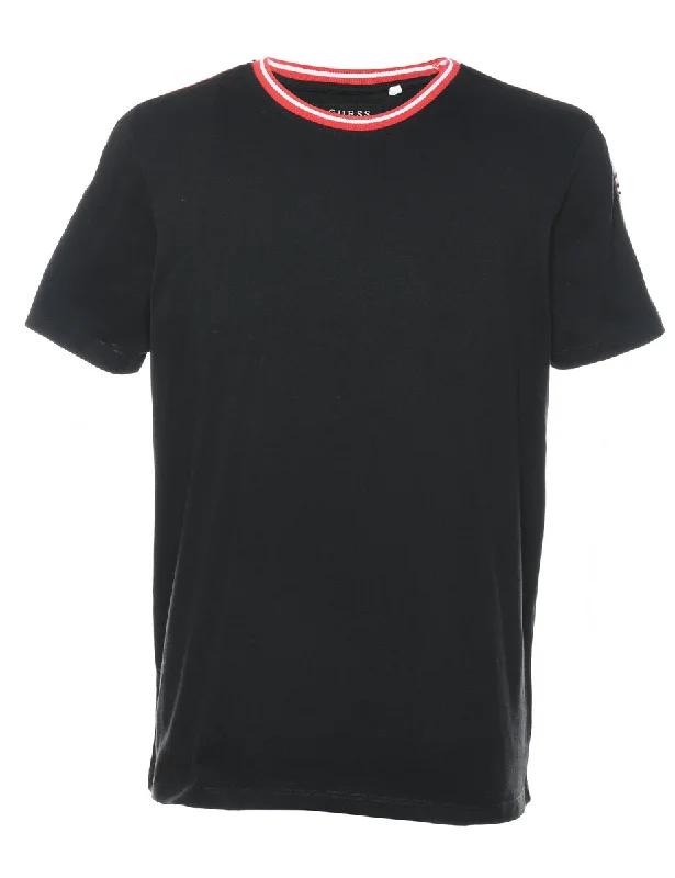 Guess Black & Red Contrast Plain T-shirt - L